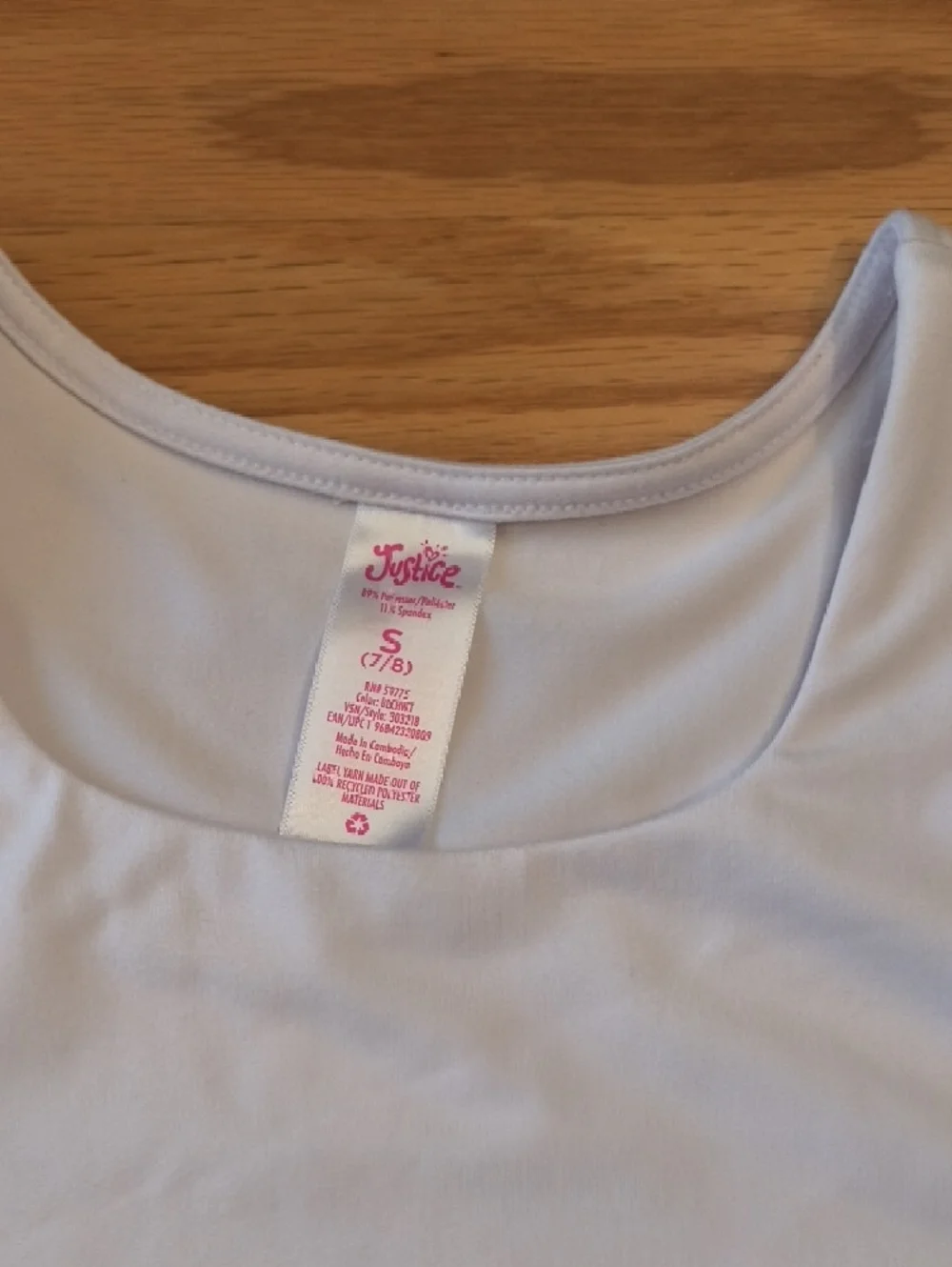 Justice White Cap Sleeve Dance Tee Girls Size S 7/8 NWT
